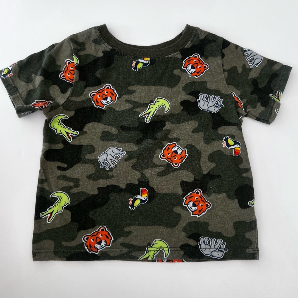 Kids Animal Print T-Shirt short sleeve camo with tiger parrot elephant alligator